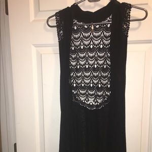 Long black tank top cardigan with back details